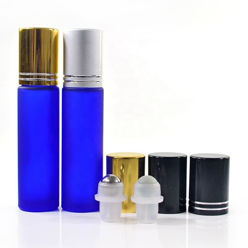 Empty 10ml Pink Blue Rainbow Cosmetic Perfume Glass Roller Bottle Matte Gold Lid