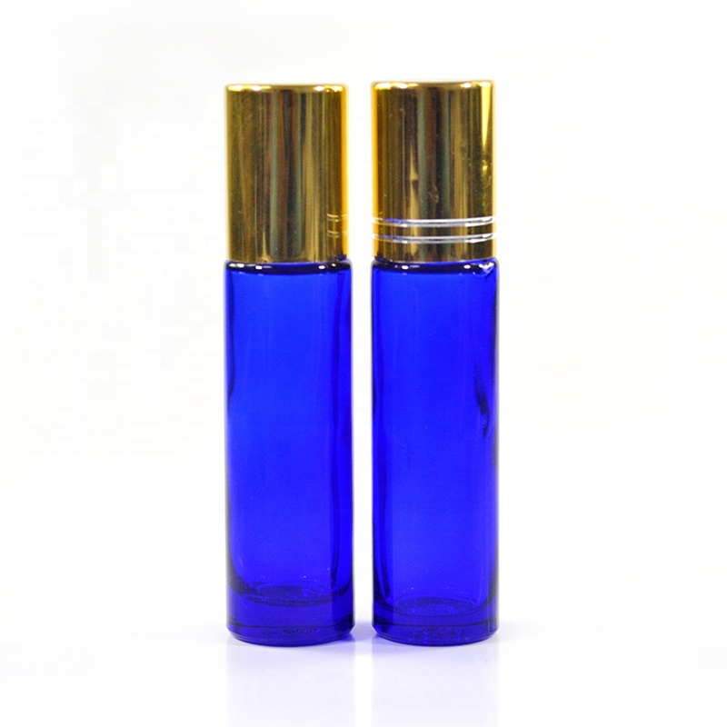 Empty 10ml Pink Blue Rainbow Cosmetic Perfume Glass Roller Bottle Matte Gold Lid