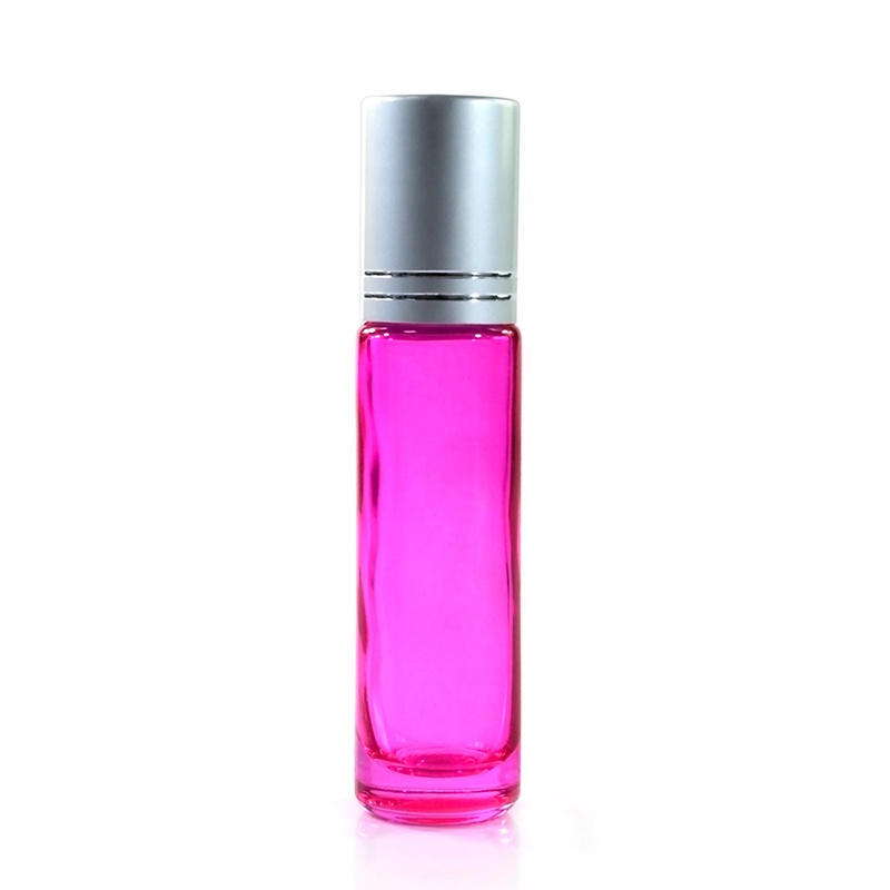 Empty 10ml Pink Blue Rainbow Cosmetic Perfume Glass Roller Bottle Matte Gold Lid