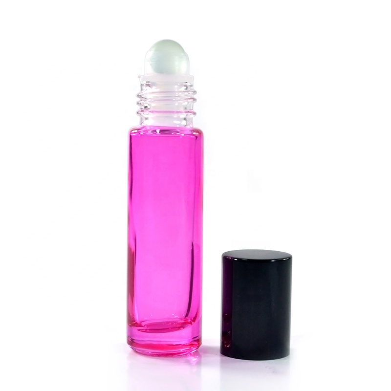 Empty 10ml Pink Blue Rainbow Cosmetic Perfume Glass Roller Bottle Matte Gold Lid
