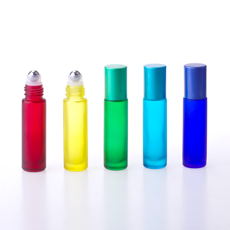 Empty 10ml red yellow blue green Roll on Glass Bottle Essential Oil Metal Roller Ball
