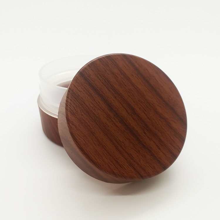 Empty 120ml plastic cosmetic container printed wooden look plastic jar pot double wall body cream jar plastic bottle 4oz