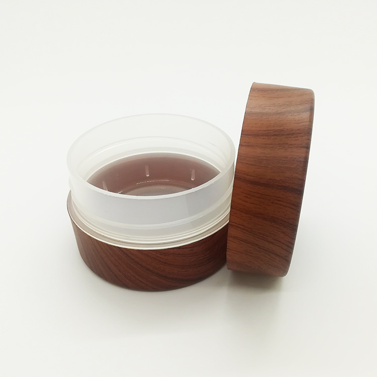 Empty 120ml plastic cosmetic container printed wooden look plastic jar pot double wall body cream jar plastic bottle 4oz