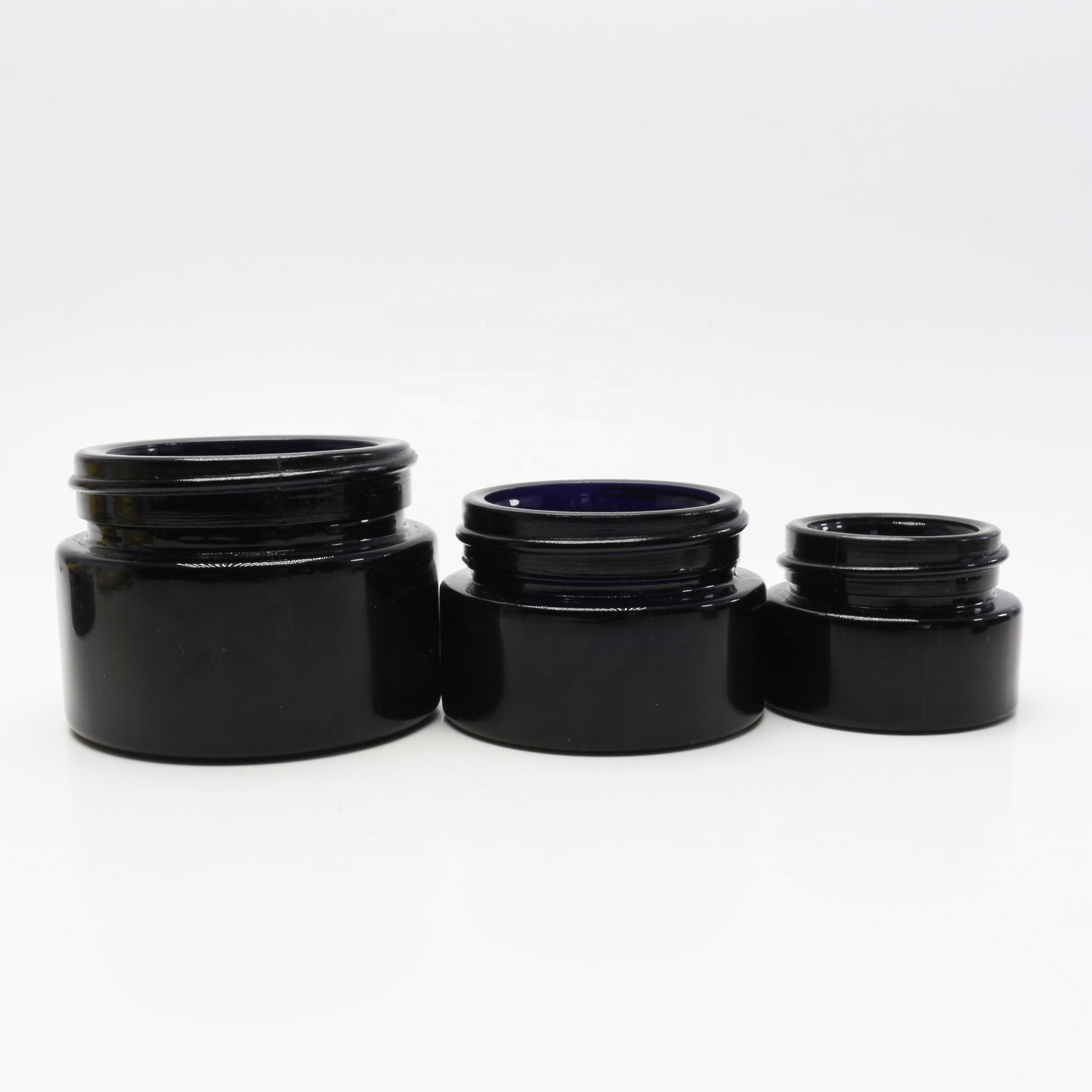 Empty 15 30 50 100 200 ml Small Round Skin Care Eye Face Cream Black UV Dark Violet Glass Container Jars with Logo DV103E
