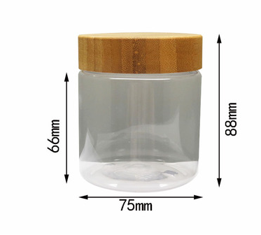 Empty 150ml 250ml 500ml clear amber cosmetic cream pet plastic jar with bamboo lid