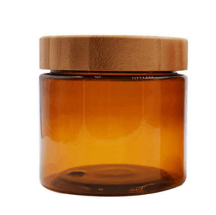 Empty 150ml 250ml 500ml clear amber cosmetic cream pet plastic jar with bamboo lid