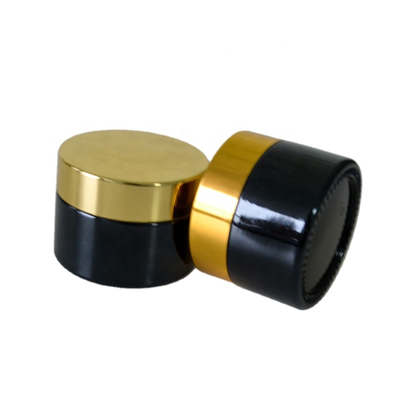 Empty 15g 20g 30g 50g Cosmetic Black Cream Glass Jar Container with Gold Screw Cap