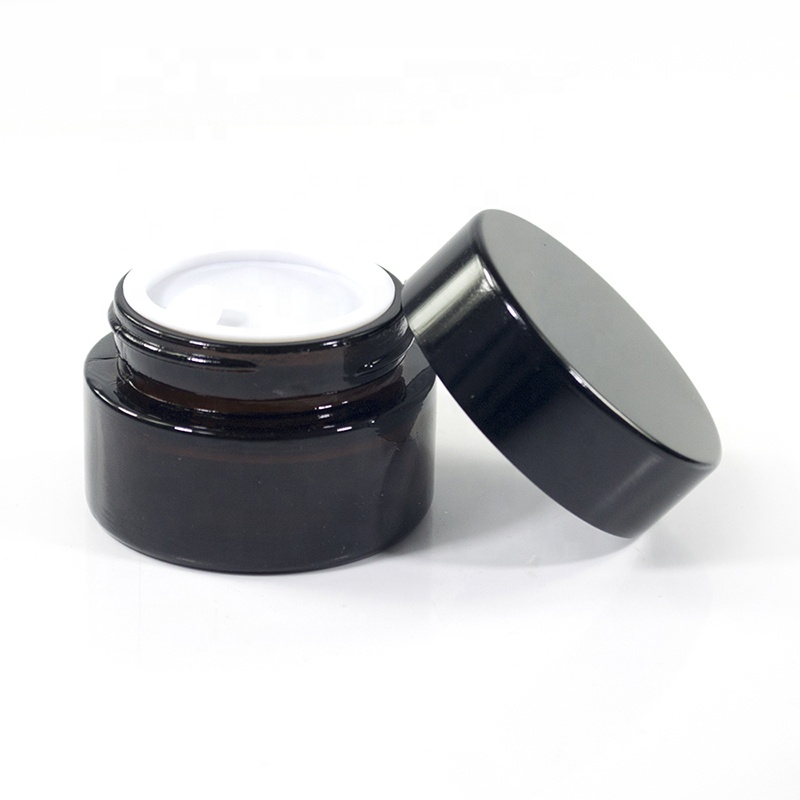 Empty 15g 20g 30g 50g Luxury Frosted Amber Glass Jar Containers Black Cosmetic Cream Jars