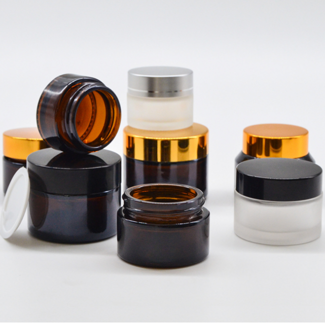 Empty 15g 30g 50g matte black cosmetic glass cream jar with aluminum screw cap