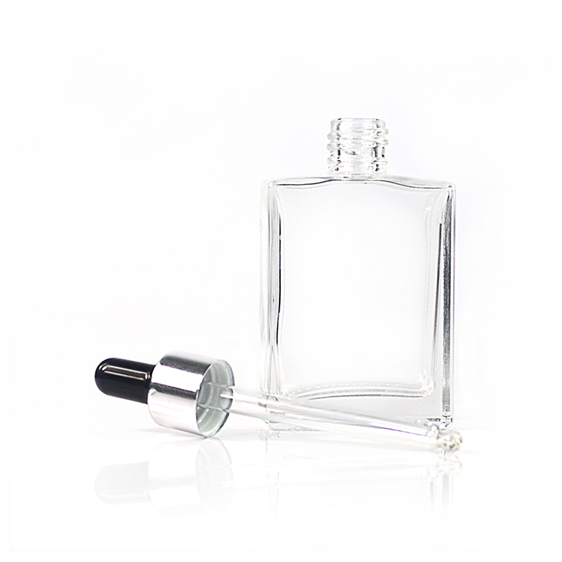 Empty 15ml 30ml 50ml 100ml clear square rectangular perfume glass dropper bottle for essential oil