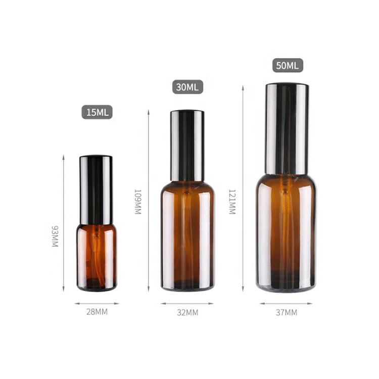 Empty 15ml 30ml 50ml Amber Glass Spray Bottles with Fine Mist Sprayer