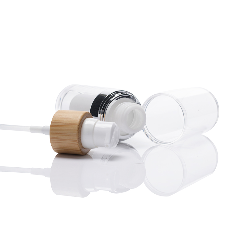 Empty 15ml 30ml 60ml 120ml high end fancy clear white acrylic bottle bamboo pump acrylic lotion bottle for serum lotion cream