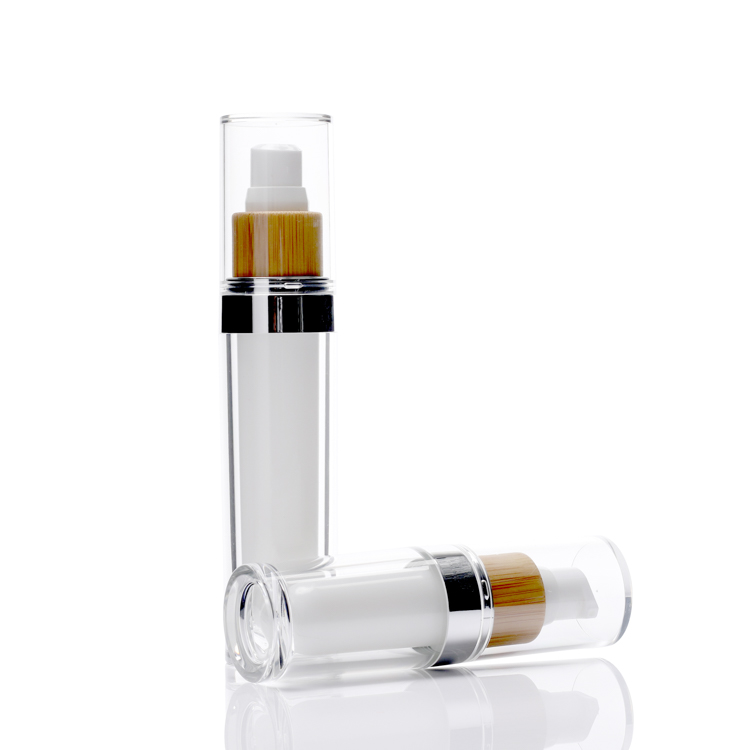 Empty 15ml 30ml 60ml 120ml high end fancy clear white acrylic bottle bamboo pump acrylic lotion bottle for serum lotion cream