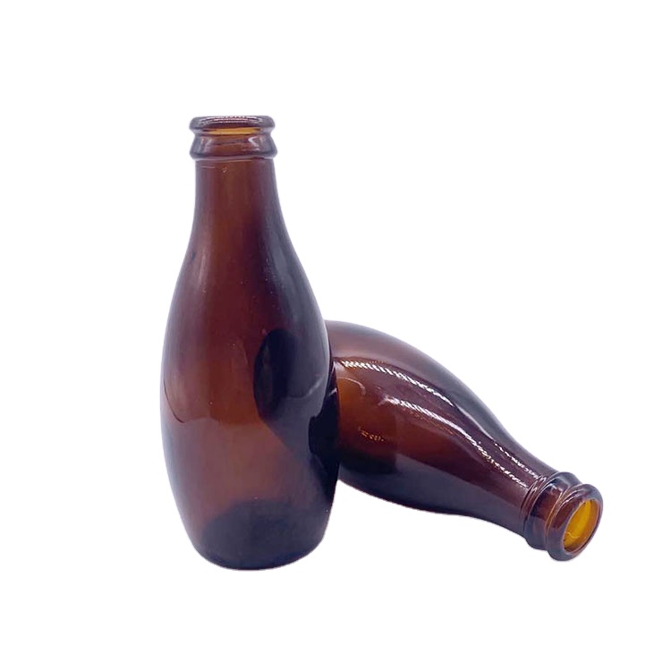 Empty 180ml bowling shape amber beer glass bottle