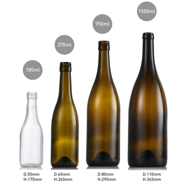 Empty 187ml 375ml 750ml 1500ml round champagne glass wine bottles