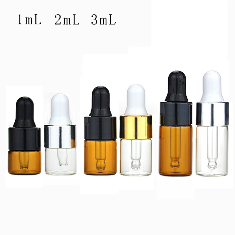 Empty 1ML 2ML 3ML 2 Colors Glass Makeup Packaging Essential Oil Dropper Bottle