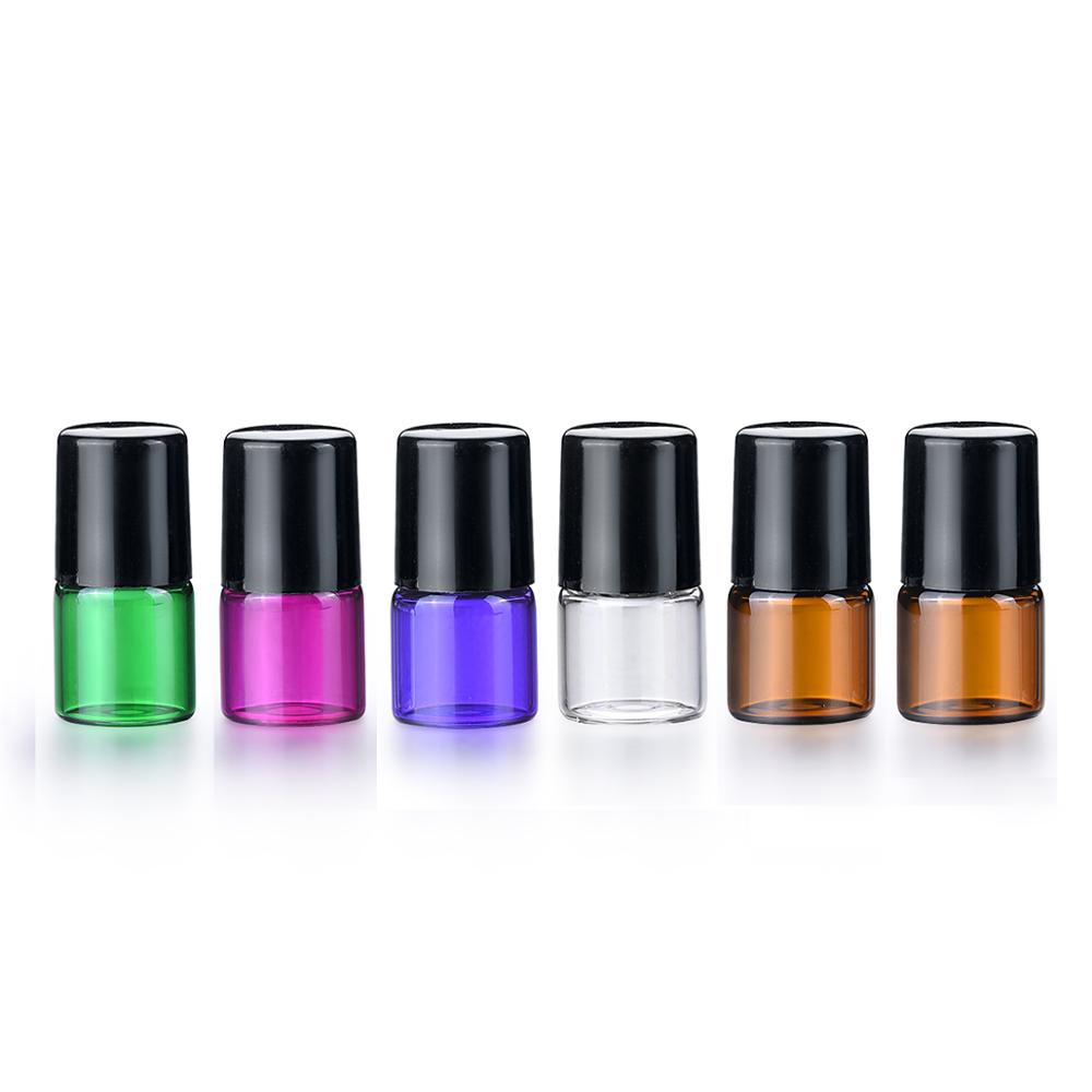 Empty 1ml 2ml 3ml mini sample vial clear amber purple green essential oils perfume glass roll on bottle