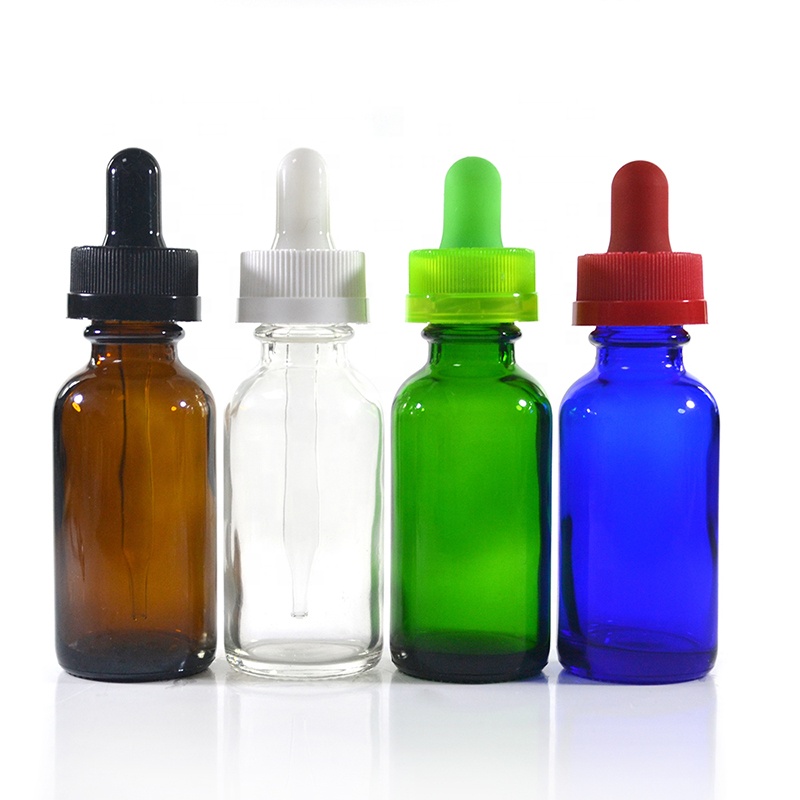 Empty 1oz 2oz 30ml 60ml 120ml amber boston round glass dropper bottle with childproof cap