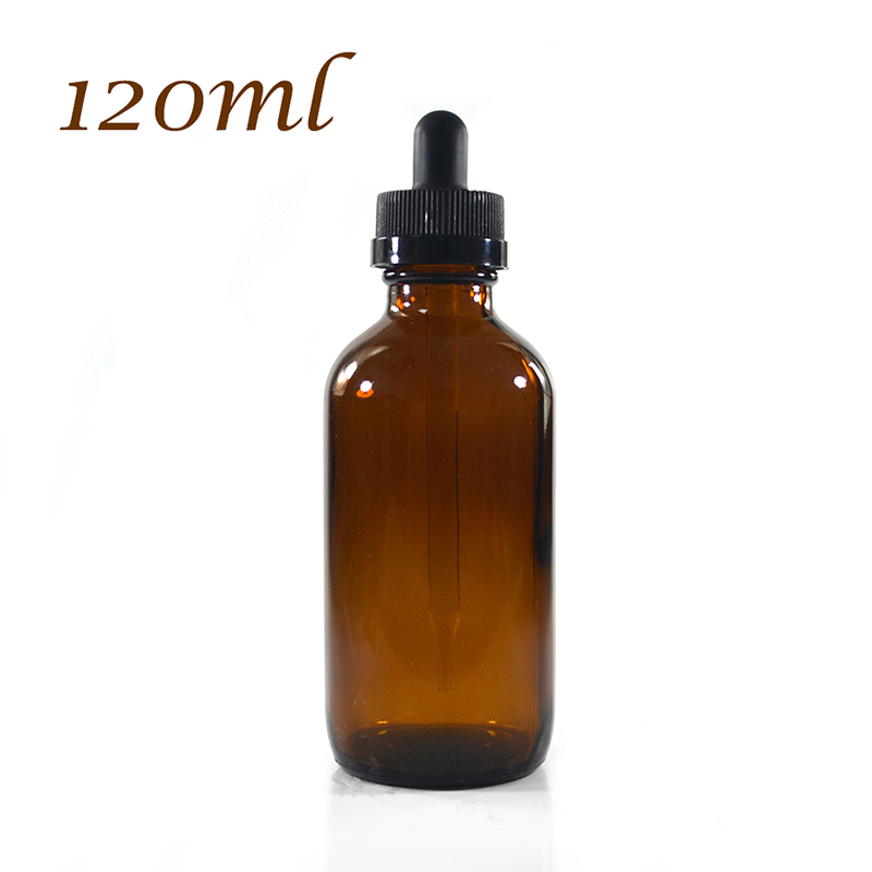 Empty 1oz 2oz 30ml 60ml 120ml amber boston round glass dropper bottle with childproof cap