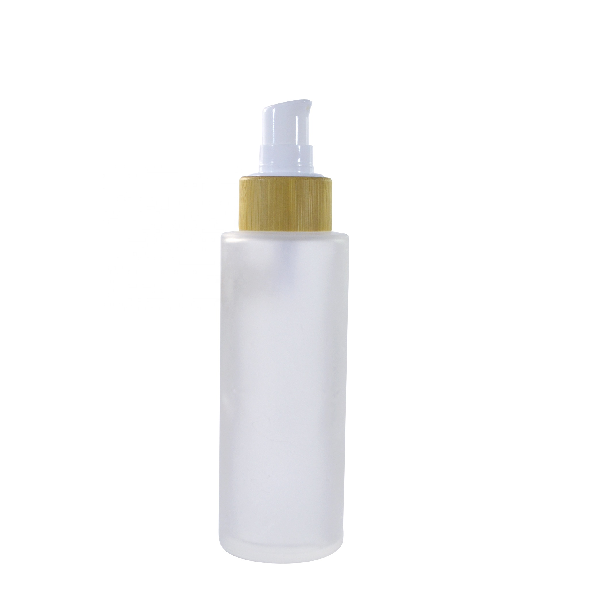 Empty 1oz 2oz 3oz 4oz 5oz  flat shoulder frosted glass lotion bottle with bamboo pump cap