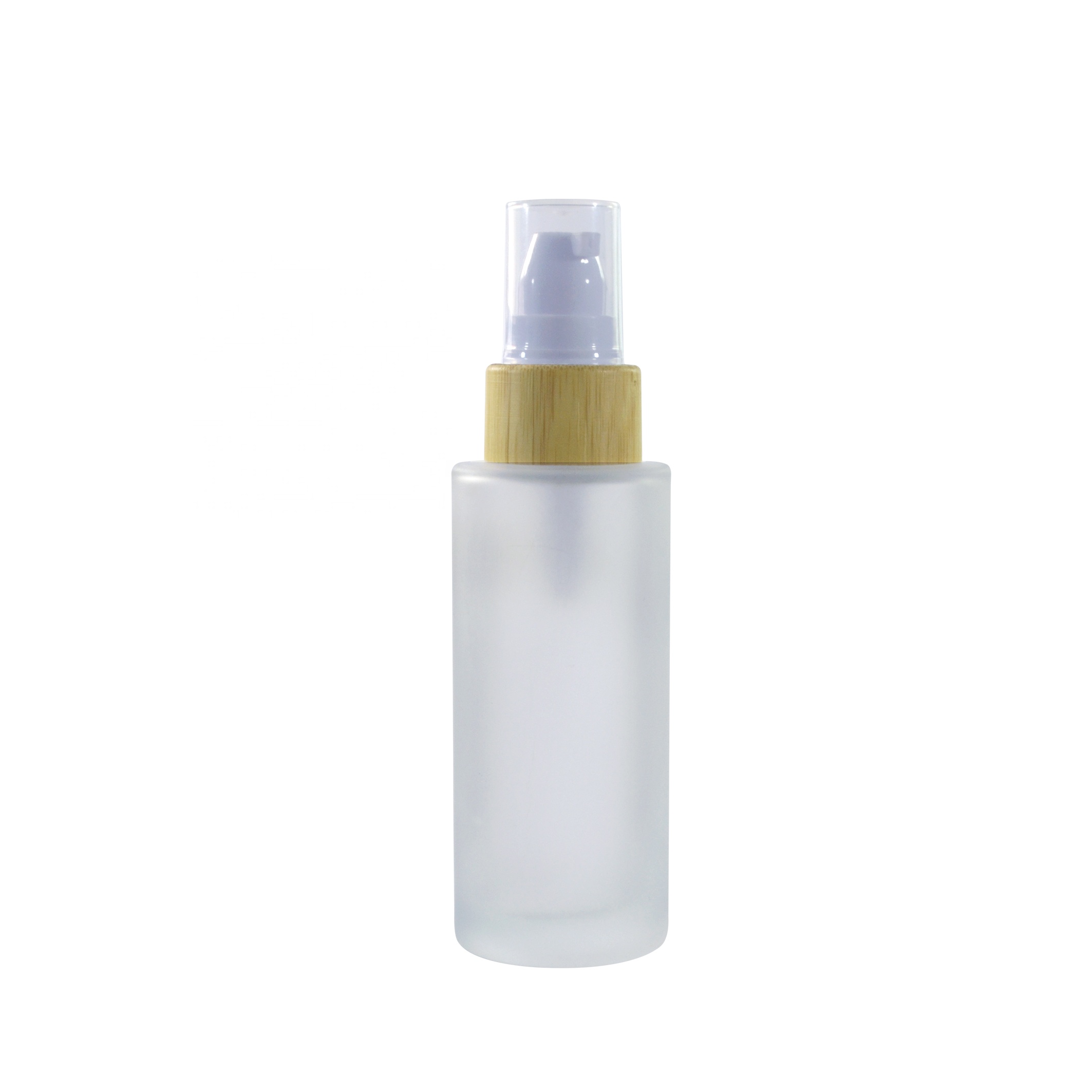 Empty 1oz 2oz 3oz 4oz 5oz flat shoulder frosted glass lotion bottle with bamboo pump cap
