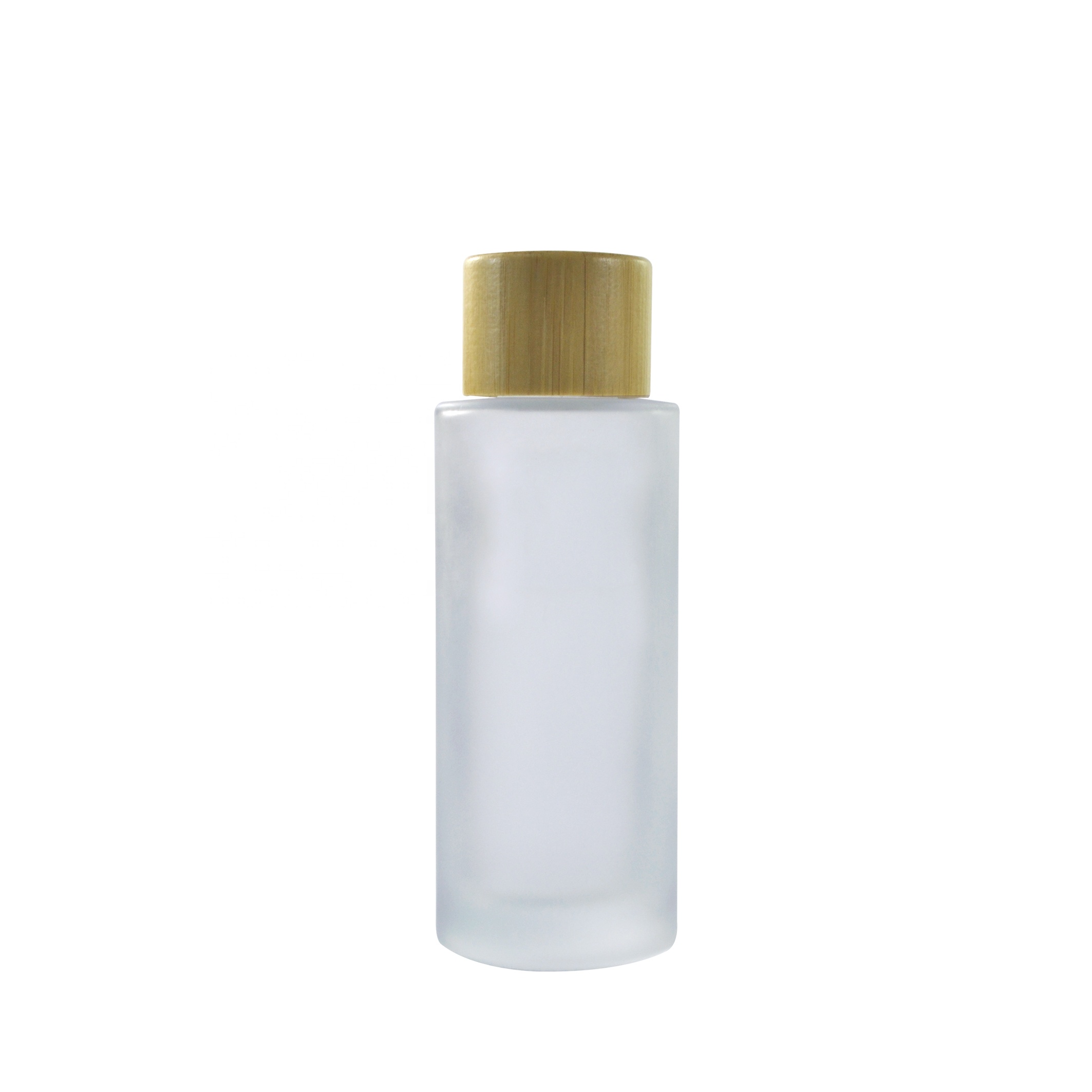Empty 1oz 2oz 3oz 4oz 5oz flat shoulder frosted glass lotion bottle with bamboo pump cap