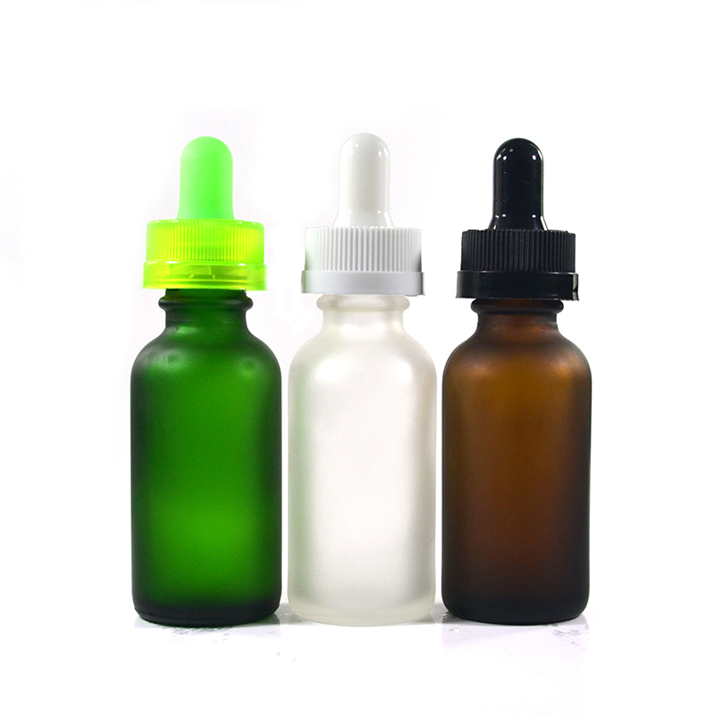 Empty 1oz 2oz 4oz green clear amber red frosted glass boston round bottle with childproof cap