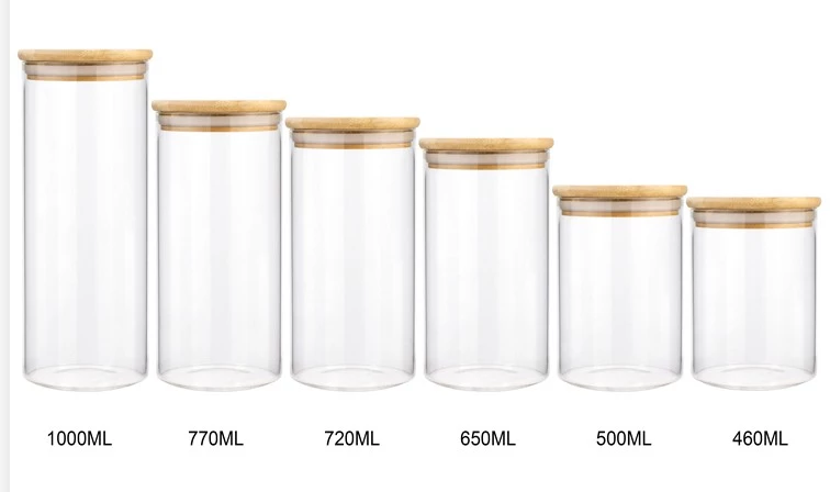 Empty 1oz 3oz 4oz storage glass containers jars with wooden rubber lid glass container for coffee bean storage