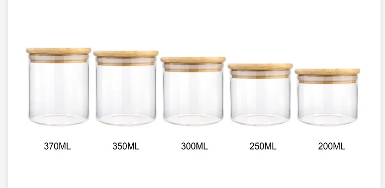 Empty 1oz 3oz 4oz storage glass containers jars with wooden rubber lid glass container for coffee bean storage