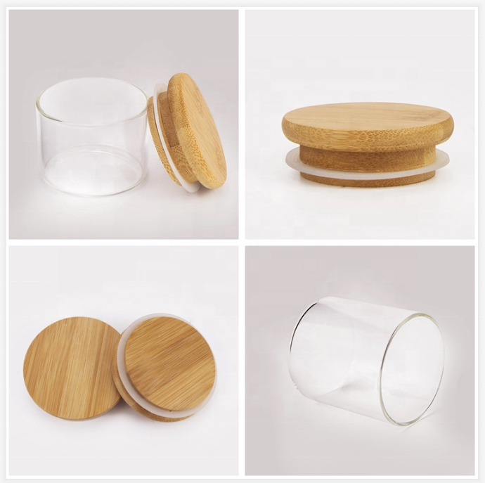 Empty 1oz 3oz 4oz storage glass containers jars with wooden rubber lid glass container for coffee bean storage