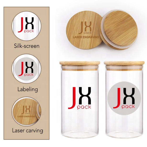 Empty 1oz 3oz 4oz storage glass containers jars with wooden rubber lid glass container for coffee bean storage