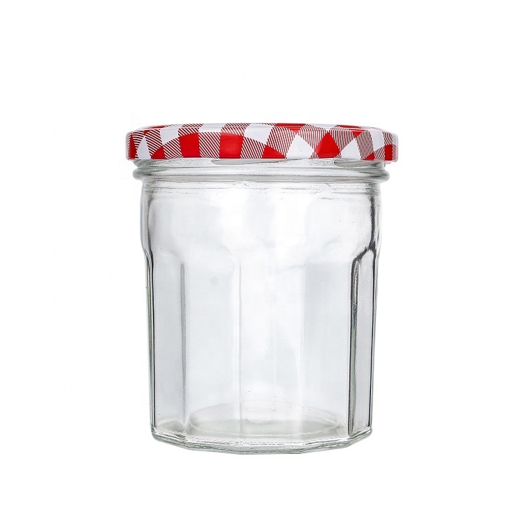 Empty 200ml 250ml 380ml Polygon Glass Food Jar With Gingham Lid