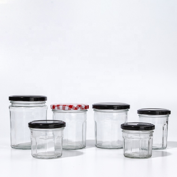 Empty 200ml 250ml 380ml Polygon Glass Food Jar With Gingham Lid