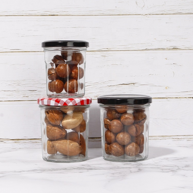 Empty 200ml 250ml 380ml Polygon Glass Food Jar With Gingham Lid