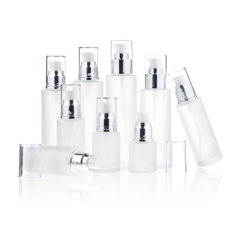 Empty 20ml 30ml 50ml 100ml 120ml Transparent Frosted Glass Cosmetic Face Lotion Bottles With Gold Pump