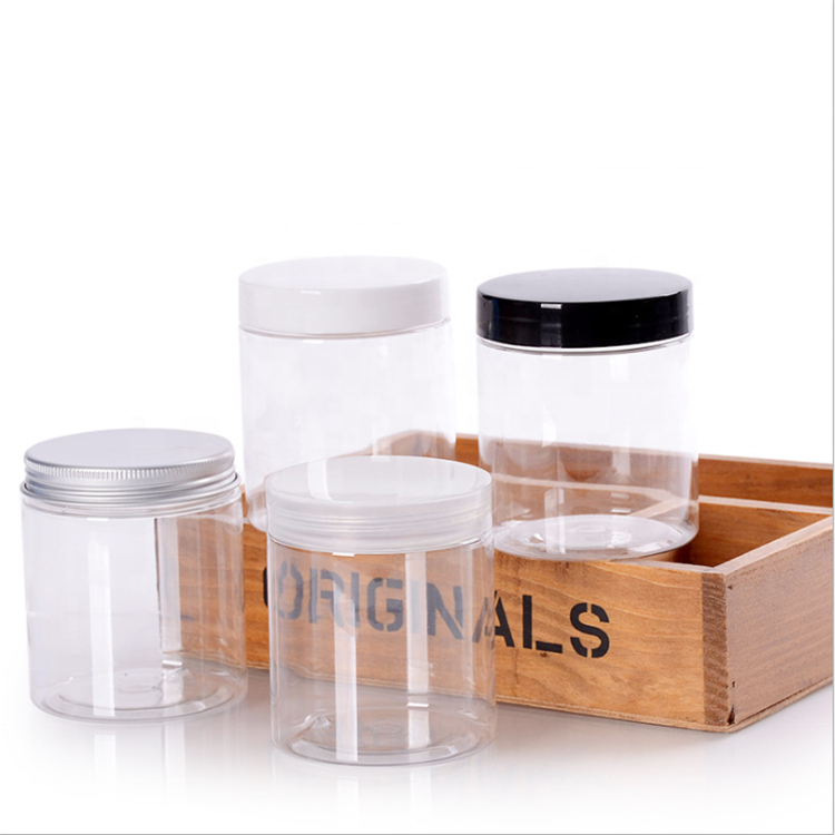Empty 250g crystal clear transparent plastic PET cosmetic mask jar facial cream containers with white black silver lid
