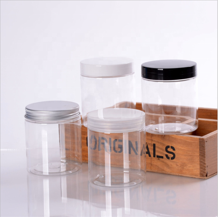 Empty 250g crystal clear transparent plastic PET cosmetic mask jar facial cream containers with white black silver lid