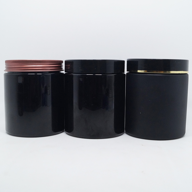 Empty 250ml  350 ml 500 ml amber black matte pet cosmetic cream jar with aluminium lids
