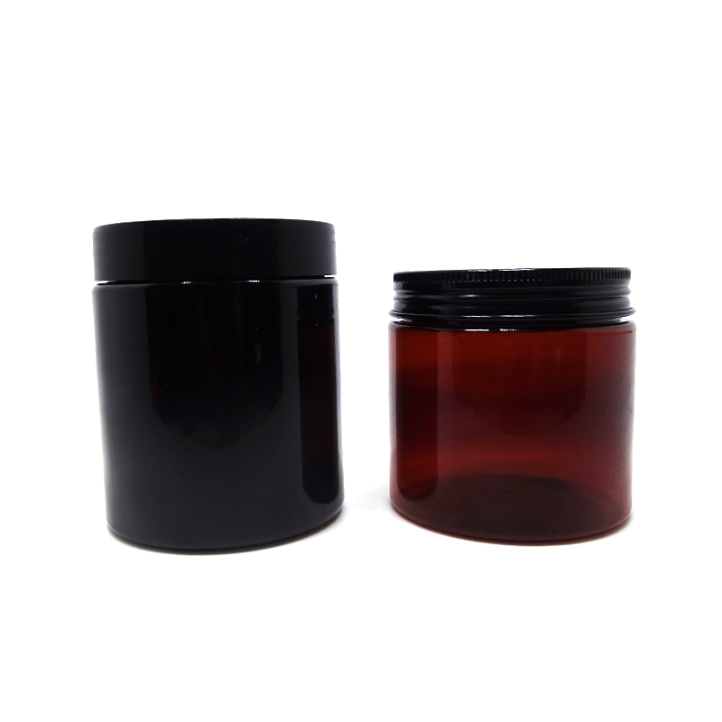 Empty 250ml 350 ml 500 ml amber black matte pet cosmetic cream jar with aluminium lids
