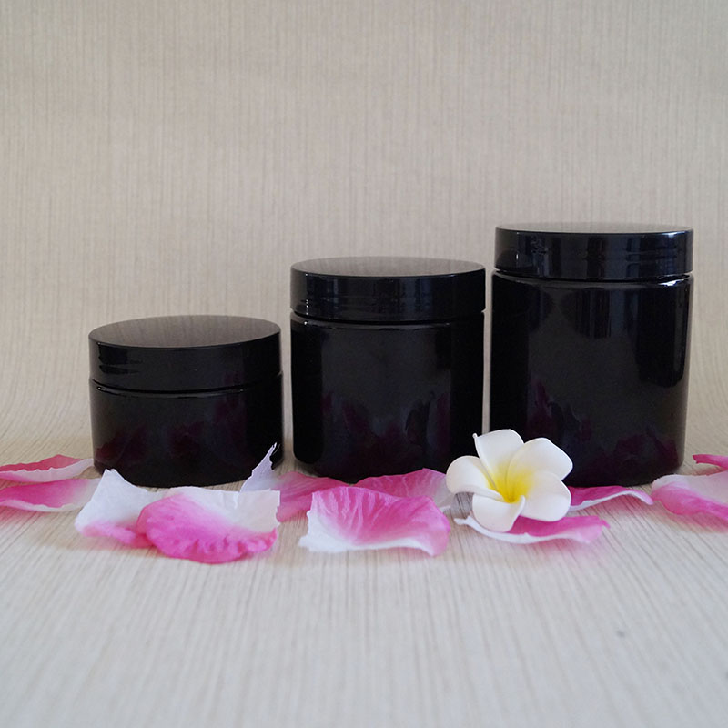 Empty 250ml 350 ml 500 ml amber black matte pet cosmetic cream jar with aluminium lids