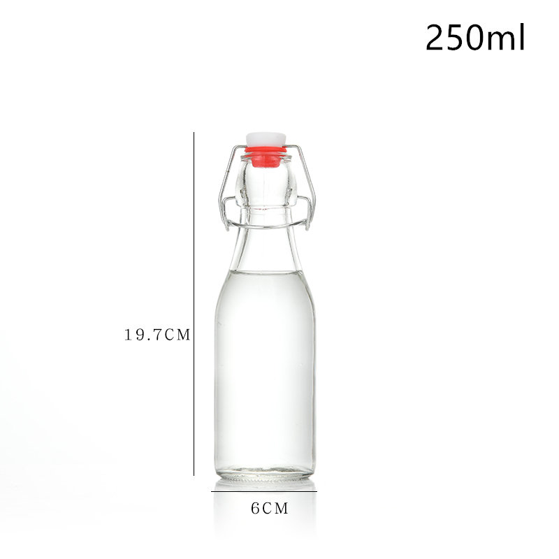 Empty 250ml 500ml 750ml 1000ml clear glass sealed bottle with clip top lid for wine liquor ferment drinking