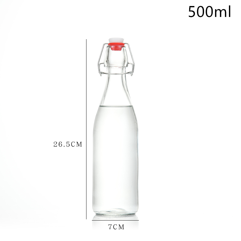 Empty 250ml 500ml 750ml 1000ml clear glass sealed bottle with clip top lid for wine liquor ferment drinking