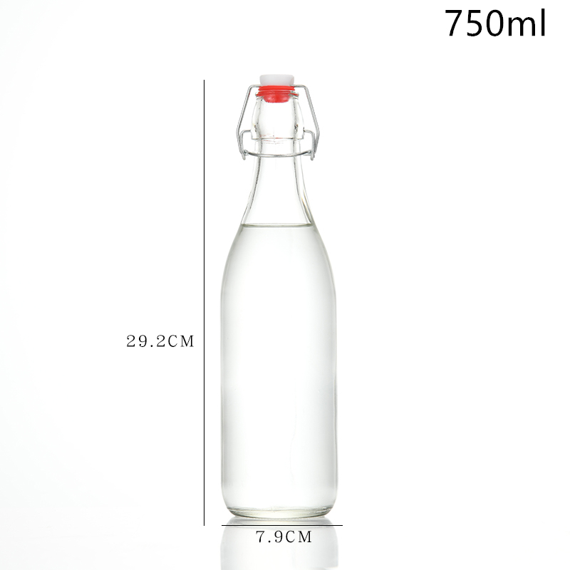 Empty 250ml 500ml 750ml 1000ml clear glass sealed bottle with clip top lid for wine liquor ferment drinking