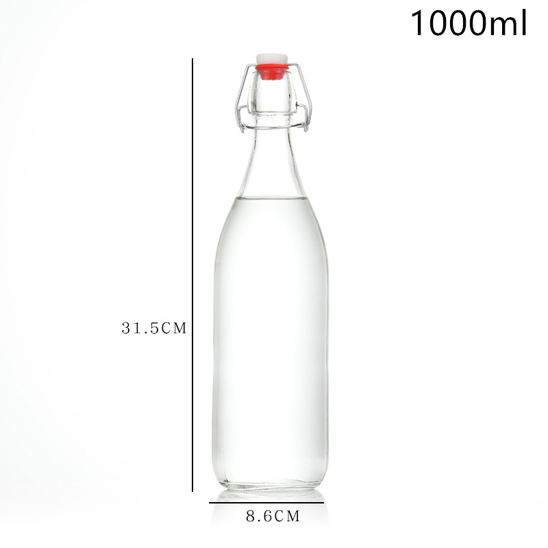 Empty 250ml 500ml 750ml 1000ml clear glass sealed bottle with clip top lid for wine liquor ferment drinking