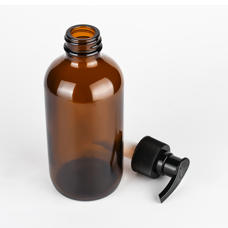 Empty 250ml 500ml 8oz 16oz Amber Empty Glass Essential Oil Bottle with pet mist spray cap