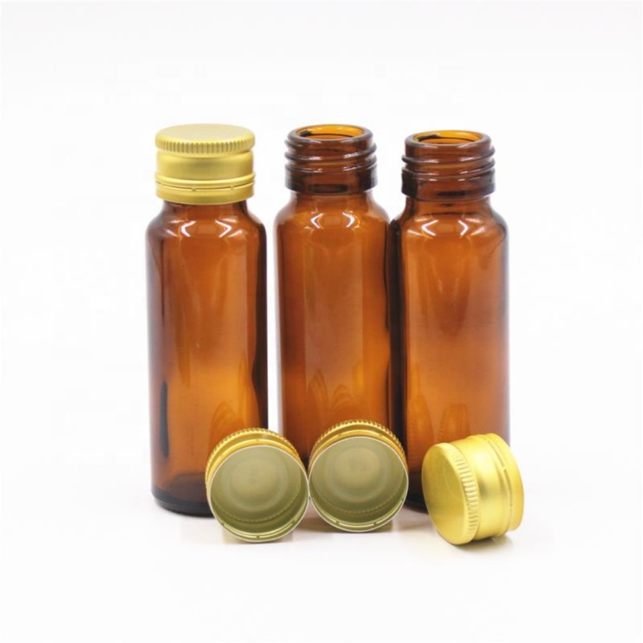 Empty 28mm amber brown round  50ml Oral liquid  medical syrup glass bottles with aluminum screw cap