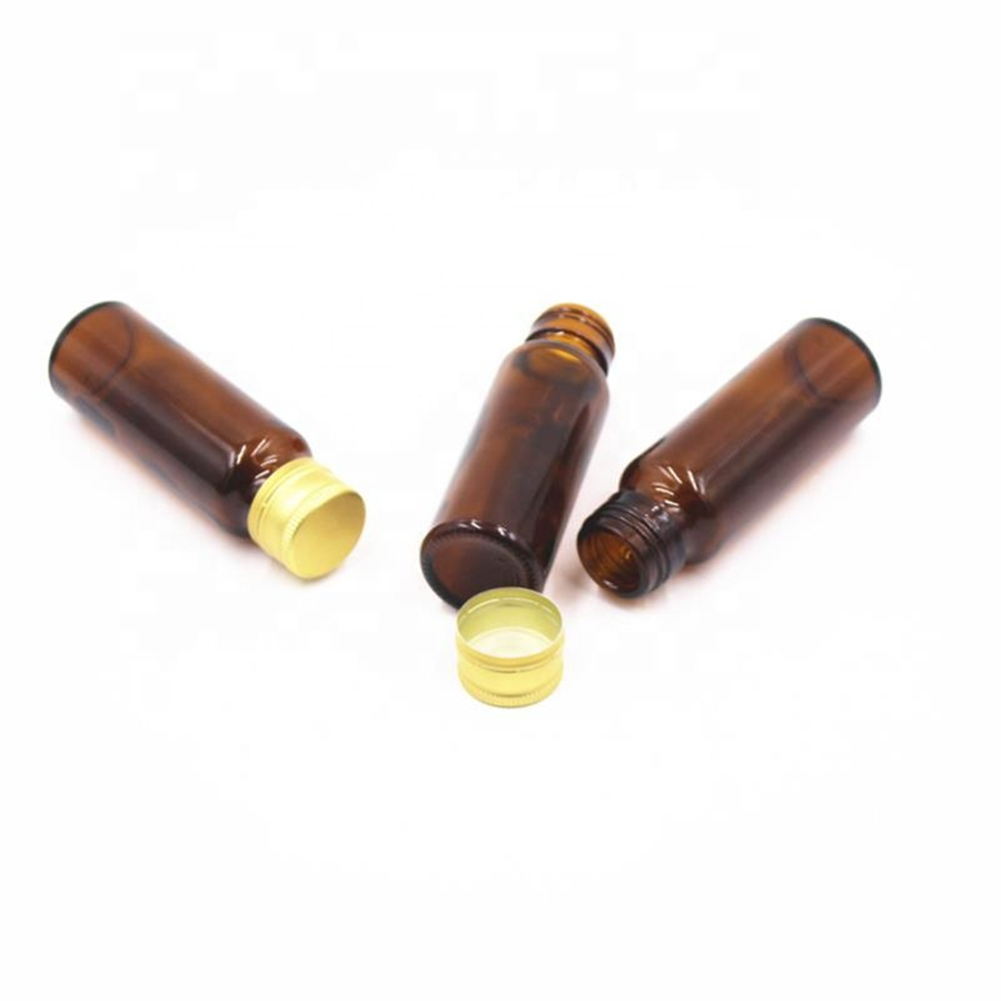 Empty 28mm amber brown round 50ml Oral liquid medical syrup glass bottles with aluminum screw cap
