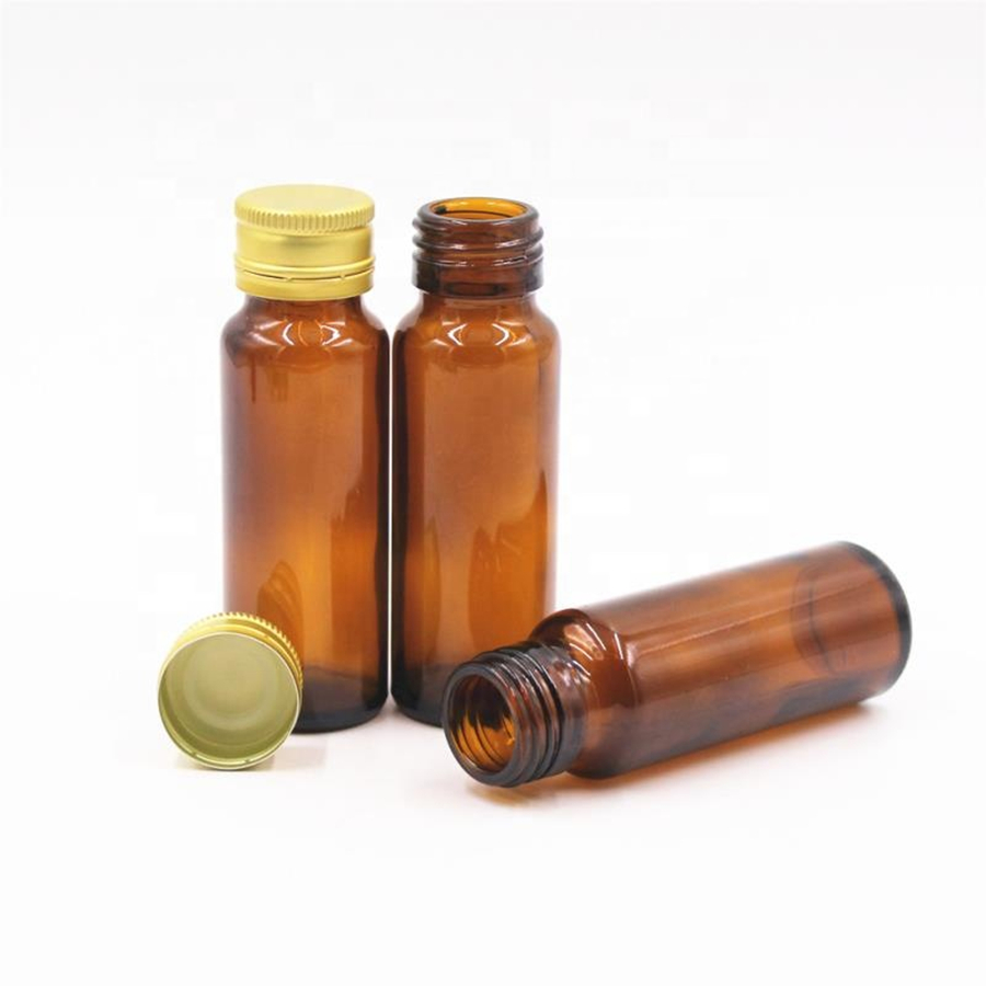 Empty 28mm amber brown round 50ml Oral liquid medical syrup glass bottles with aluminum screw cap