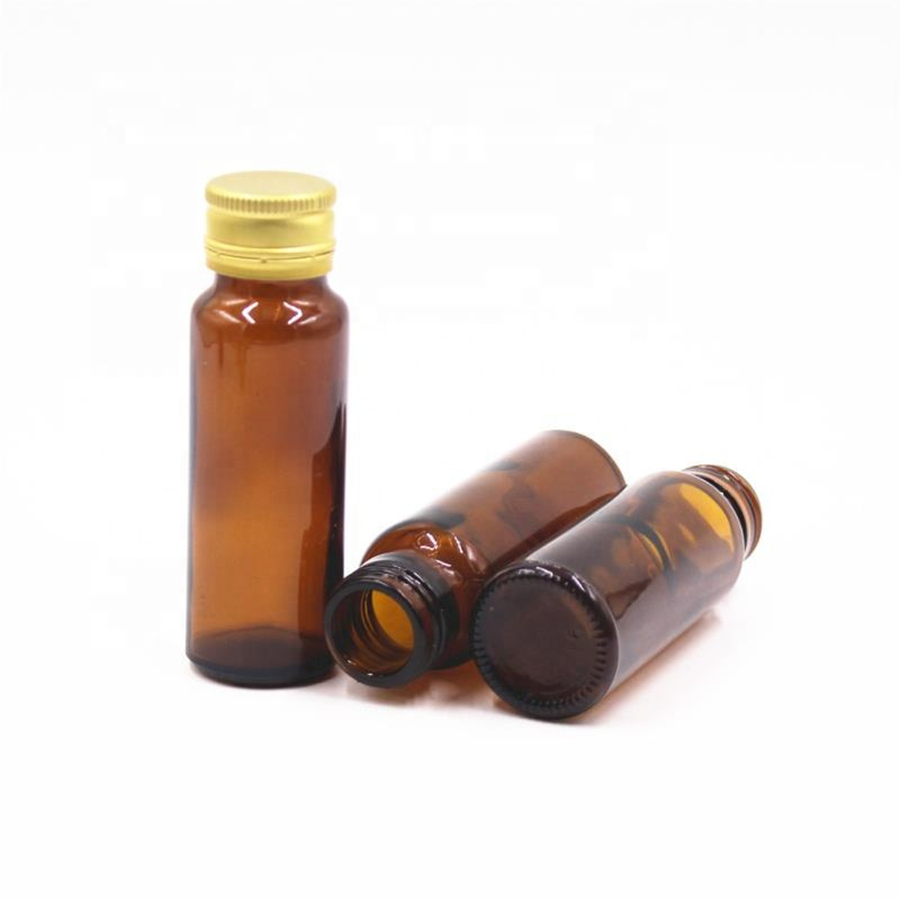 Empty 28mm amber brown round 50ml Oral liquid medical syrup glass bottles with aluminum screw cap