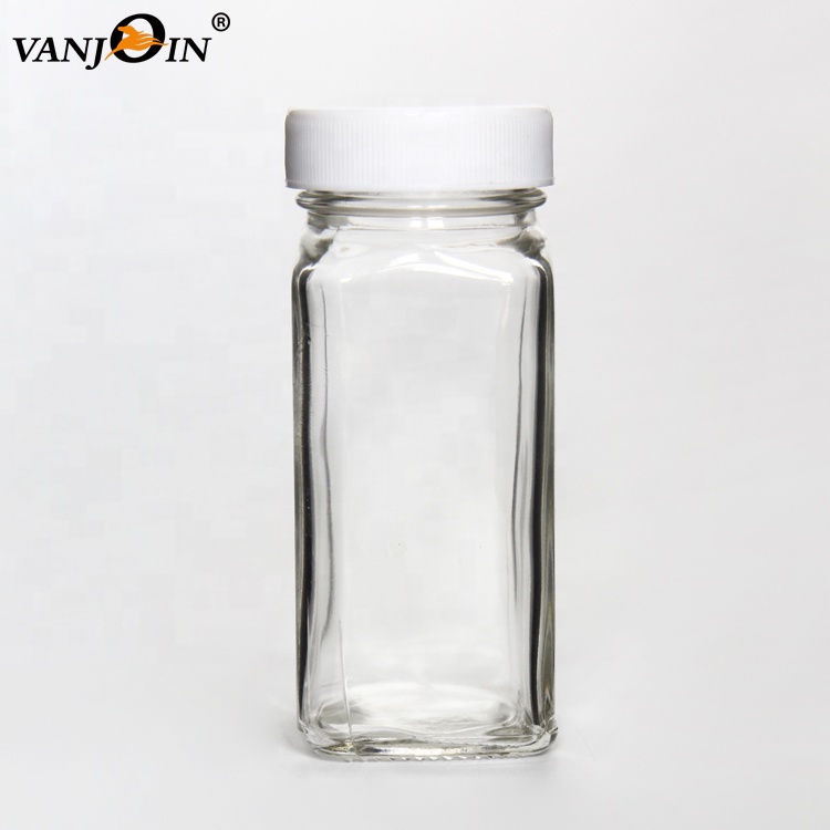 Empty 2oz 4oz Square Glass Spice Jar Shaker Jar With Plastic Hole Lid For Salt Pepper